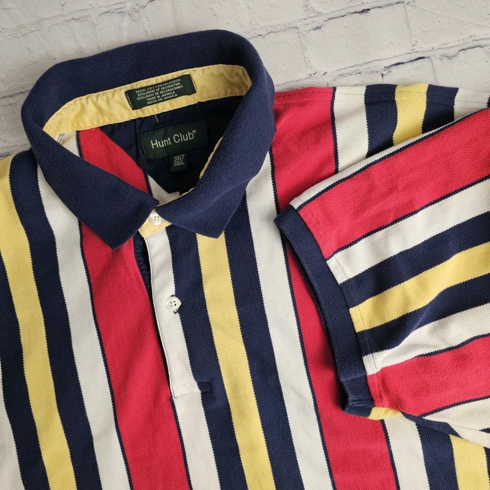 Vintage Hunt Club‎ Polo Shirt 3XLT TALL Short Sleeve Multicolor Striped Jamaica